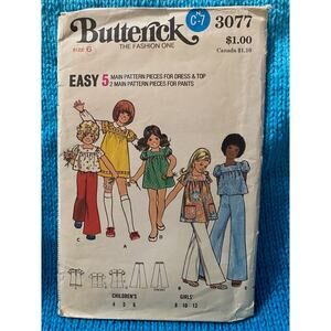 Butterick 3077 sewing pattern girls separates Dress top bell bottoms sz 6